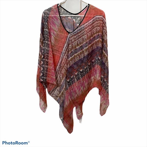 Sheer colorful poncho boho bohemian festival print NWT - Picture 1 of 5